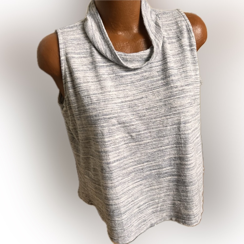 J. Jill PureJill Gray Sleeveless Cowl Neck Top textured cotton poly L petite